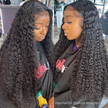 Cheap Brazilian Virgin human hair 36 Inch Braided lace wig, Water Wave Curly Hair Pre Plucked 13x4 HD Swiss Lace Front Wig